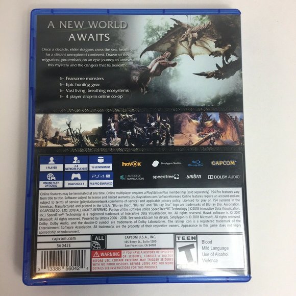 Monster Hunter World PlayStation 4 2018) PS4 CapCon Teen Video Game Dragons - Picture 8 of 12
